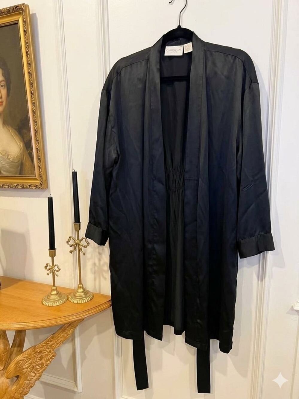 Vintage 90s Victoria's Secret Gold/White Label 100% Silk Midi Robe M/L - Black